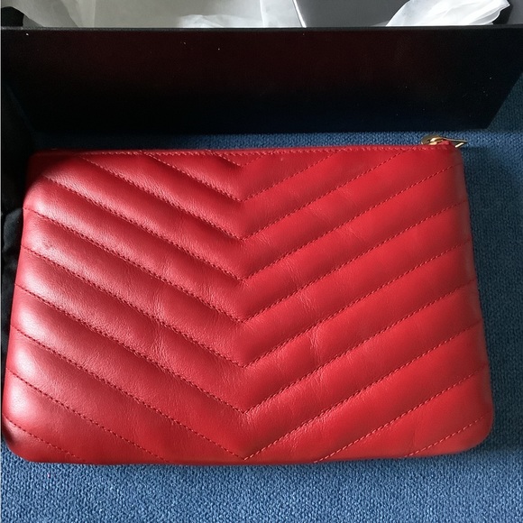 Yves Saint Laurent Red Clutch with Gold Logo - Picture 3 of 10